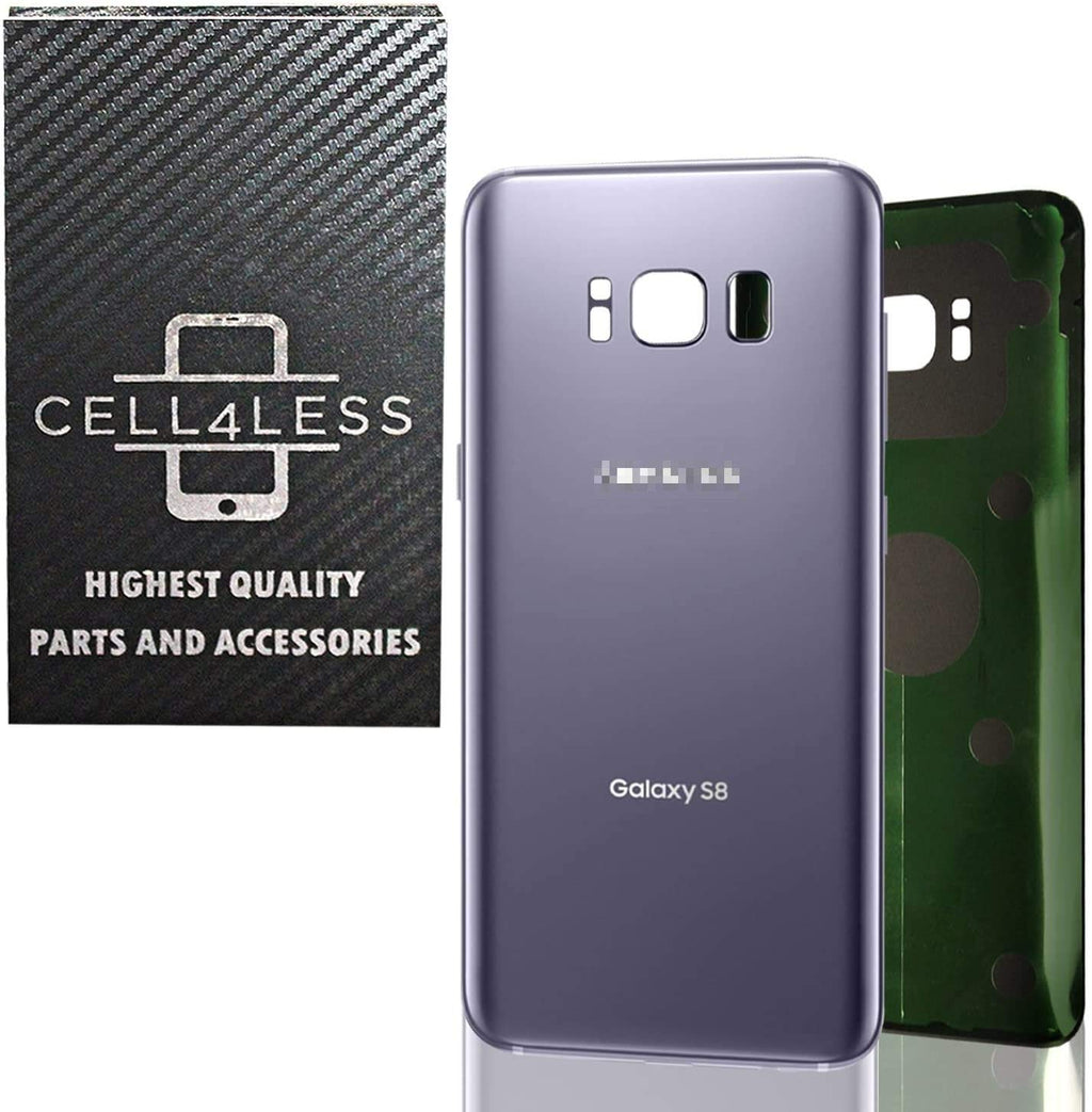 CELL4LESS Replacement Back Glass Cover Back Battery Door w/Pre-Installed Adhesive Samsung Galaxy S8 OEM - All Models G950 All Carriers- 2 Logo - OEM Replacement (Orchid Grey)