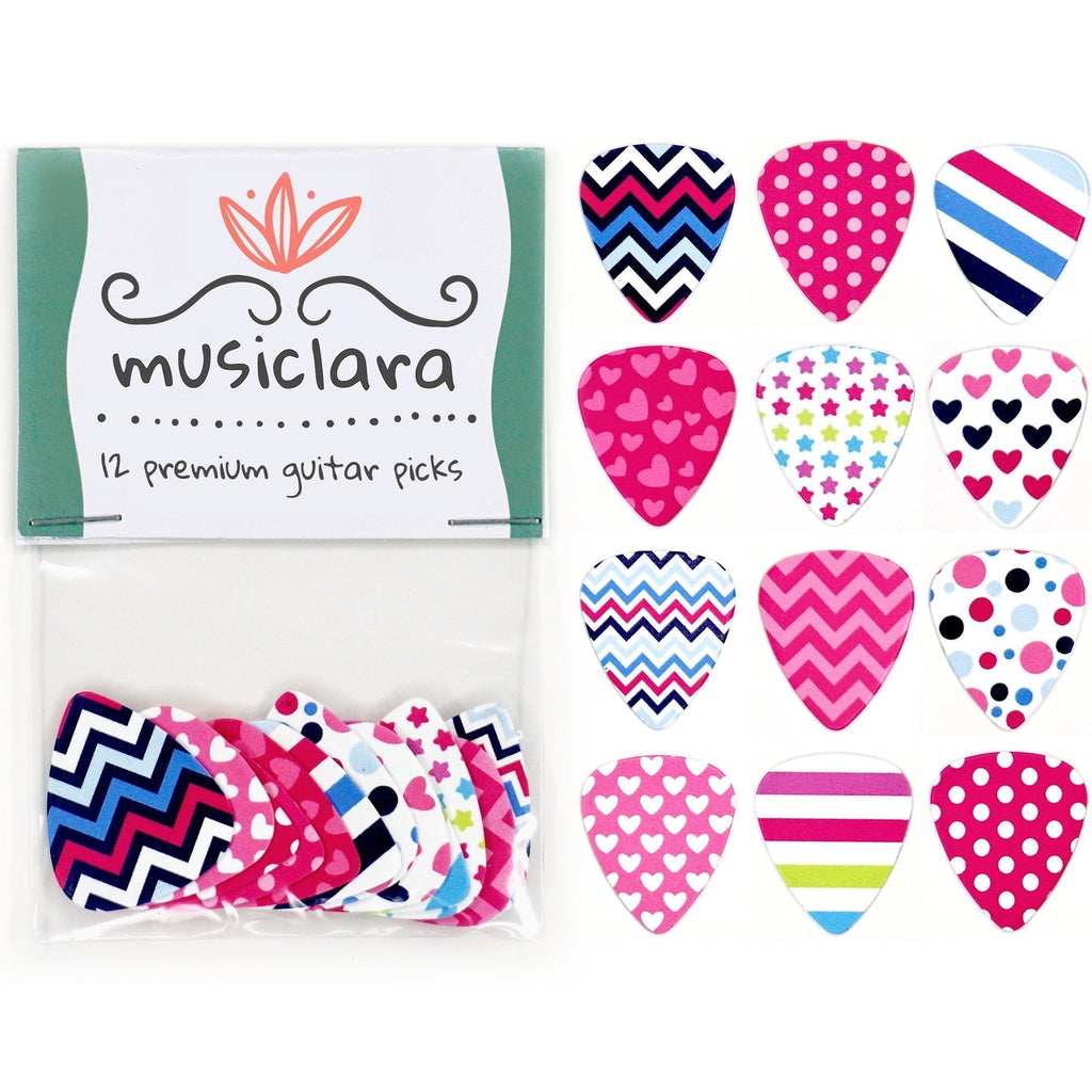 Guitar Picks for Girls by Musiclara | Designed FOR Girls BY Girls in the USA | Set of 12, Medium (.71 MM) Thickness, Colorful, Stylish, Premium Quality | Perfect Guitar Picks for Kids & Teens!