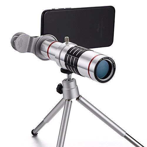 Camera Lens,Hangang Cell Phone Camera Lens, 18X Metal Telescope Tube 18X Optical Manual Focus Telephoto Lens for iOS Andriod Smartphones Include Tripod+Bag+Lens Cap+Cloth+Universal Clip(Silvery) Silvery2
