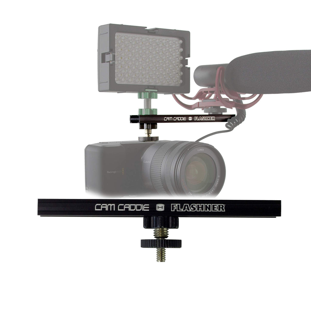 6 Inch Cold Shoe Extension Bracket - Dual Sided Camera Flash Mount with 1/4"-20 Flashner Adapter by Cam Caddie - Black 6-inch