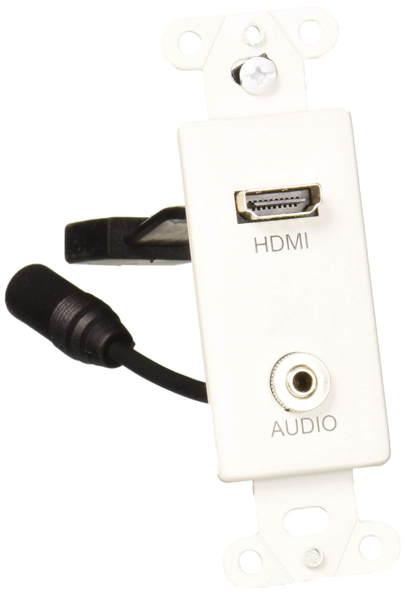 C2G HDMI Wall Plate, HDMI Pigtail, Single Gang Wall Plate, 3.5mm, White, Cables to Go 39872 HDMI 3.5mm Pigtail