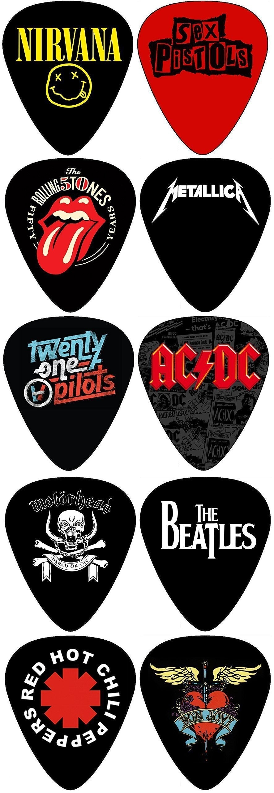 Rocking Bands Standard Guitar Picks with 10 Legendary Bands(071mm)