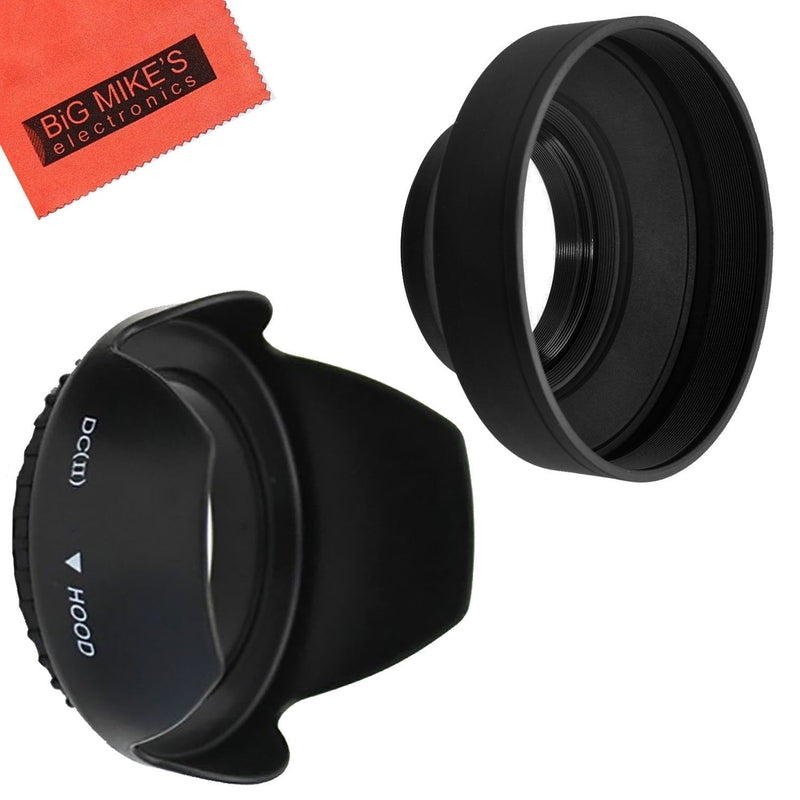 52mm Tulip Flower Lens Hood + 52mm Soft Rubber Lens Hood for Select Canon, Nikon, Olympus, Panasonic, Pentax, Sony, Sigma, Tamron SLR Lenses, Digital Cameras and Camcorders + MicroFiber Cleaning Cloth