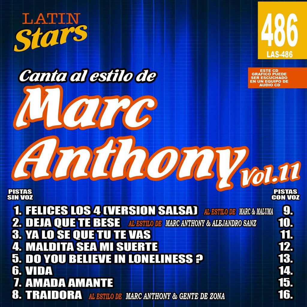 Karaoke Latin Stars 486 Marc Anthony Vol.11 - Importante: Este disco solo es compatible con reproductores del formato CDG