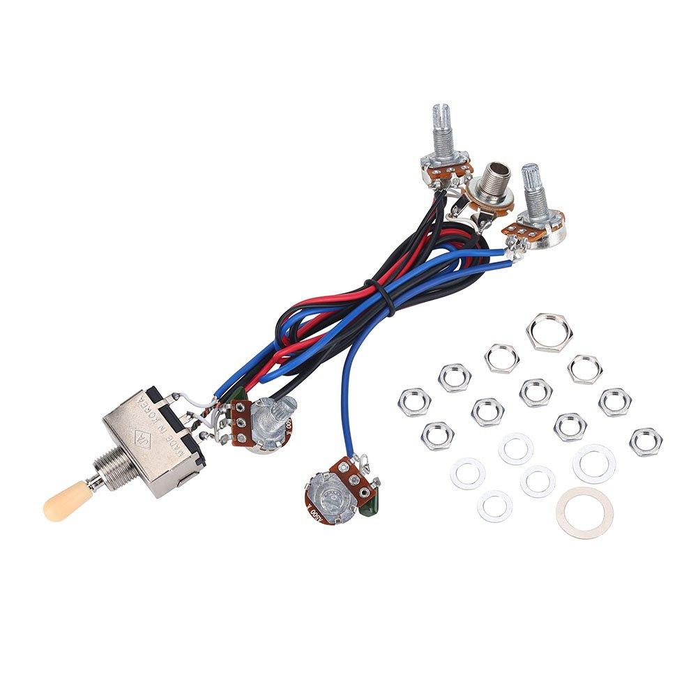 Guitar Wiring Harness Kit, 3 Way Switch 2 Volume 2 Tone 1 Jack 500K Pots for Les Paul LP Guitar