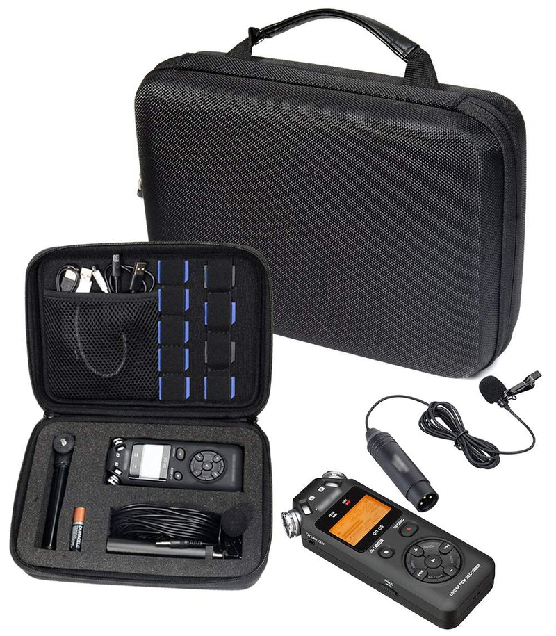 Professional Portable Recorder Case with DIY foam inlay for DR-05, DR-40, DR-22L, DR-100MKll, DR-1, Mini Tripod, Adapter, Mic Pop Windscreen, Smart accessory padding solution for SD cards, cabl