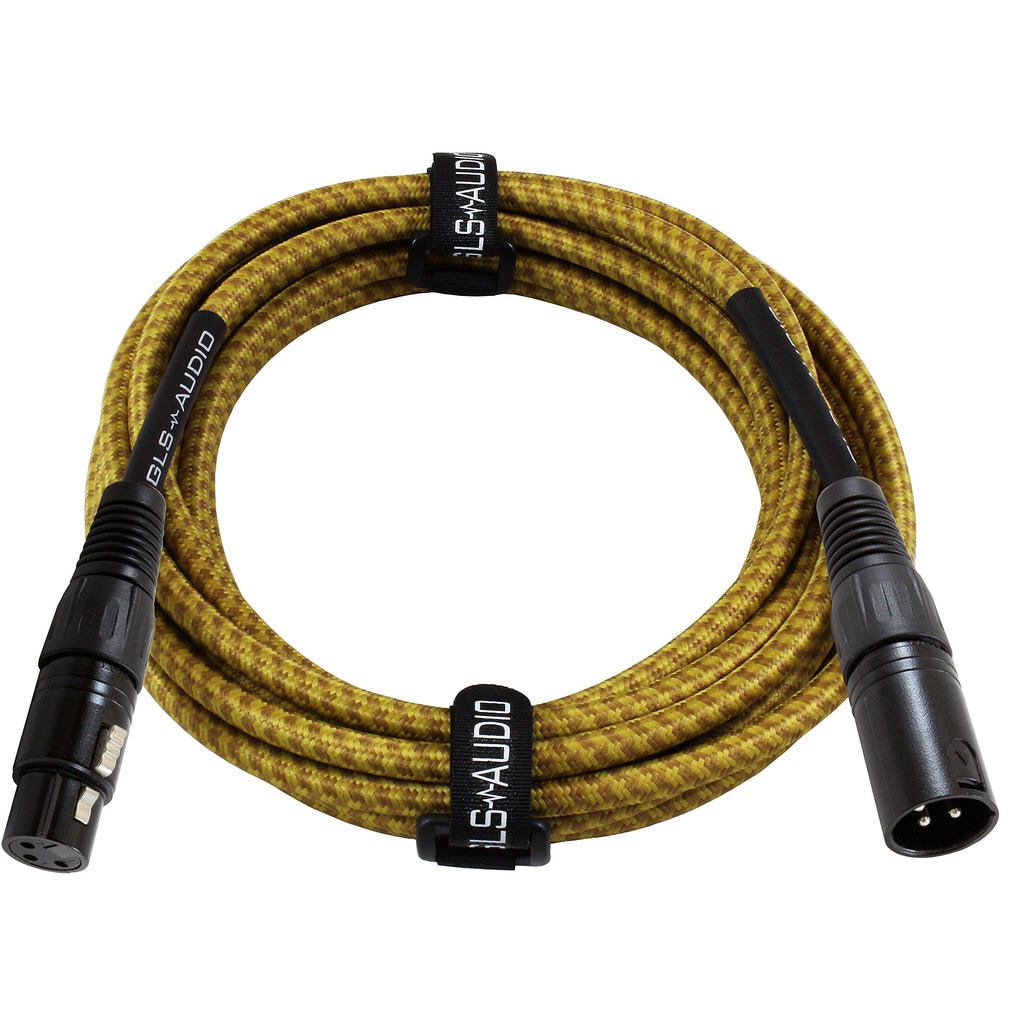 [AUSTRALIA] - GLS Audio 15 Foot Mic Cable Balanced XLR Patch Cords - XLR Male to XLR Female 15 FT Microphone Cables Brown Yellow Tweed Cloth Jacket - 15 Feet Mike Pro Snake Cord 15’ XLR-M to XLR-F - Single 