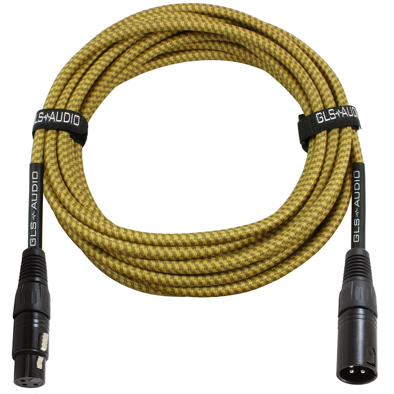 [AUSTRALIA] - GLS Audio 25 Foot Mic Cable Balanced XLR Patch Cords - XLR Male to XLR Female 25 FT Microphone Cables Brown Yellow Tweed Cloth Jacket - 25 Feet Mike Pro Snake Cord 25’ XLR-M to XLR-F - Single 