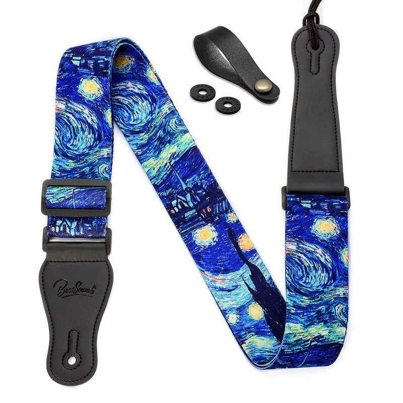 Van Gogh "Starry Night" Guitar Strap Includes Strap Button & 2 Strap Locks. Adjustable Guitar Shoulder Strap For Bass, Electric & Acoustic Guitar.Best Birthday Gift for Men Women Guitarist Starry Night