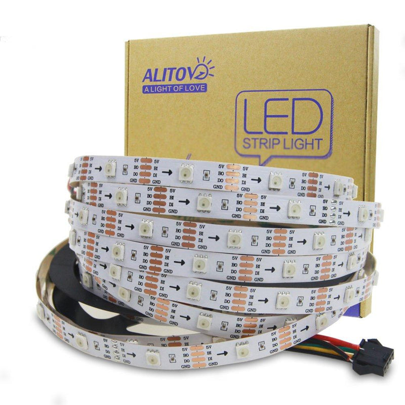[AUSTRALIA] - ALITOVE WS2813 Upgraded WS2812B Individually Addressable Programmable RGB LED Strip Pixels Light 16.4ft 5m 150 LEDs Signal Break-Point Continuous Transmission Not Waterproof White PCB 5V DC 