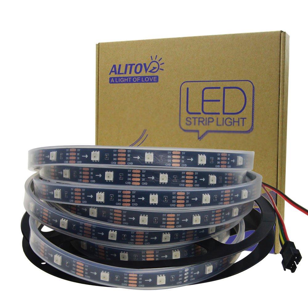 [AUSTRALIA] - ALITOVE 16.4ft WS2813 Upgraded WS2812B Individually Addressable Programmable RGB LED Strip 5m 150 LEDs Signal Break-point Continuous Transmission LED Pixels Lights Waterproof IP67 Black PCB 5V DC 