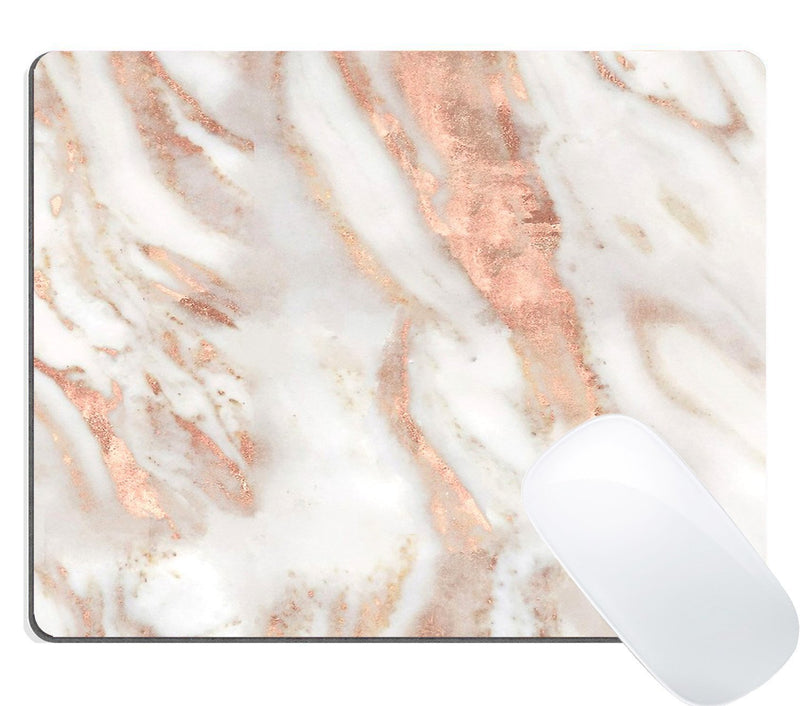 Wknoon Abstract Marble Marbled Large Gaming Mouse Pad Custom, Chic Elegant White and Rose Gold Marble Mouse Pads