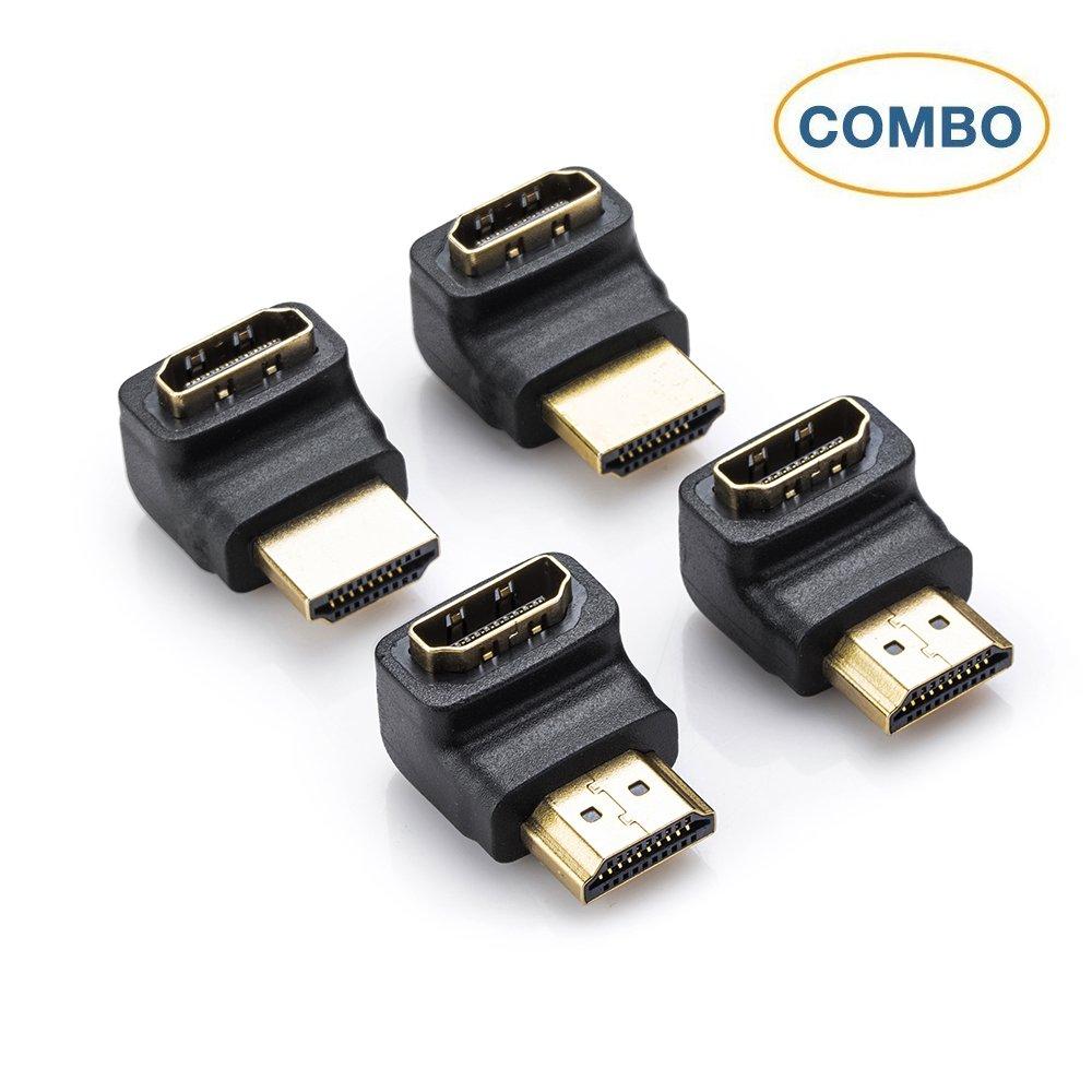 HDMI Right Angle Connectors/Adapters, Two (2) 90 Degree connectors/Two (2) 270 Degree Connectors 3D&4K Resolution (4 Pack)