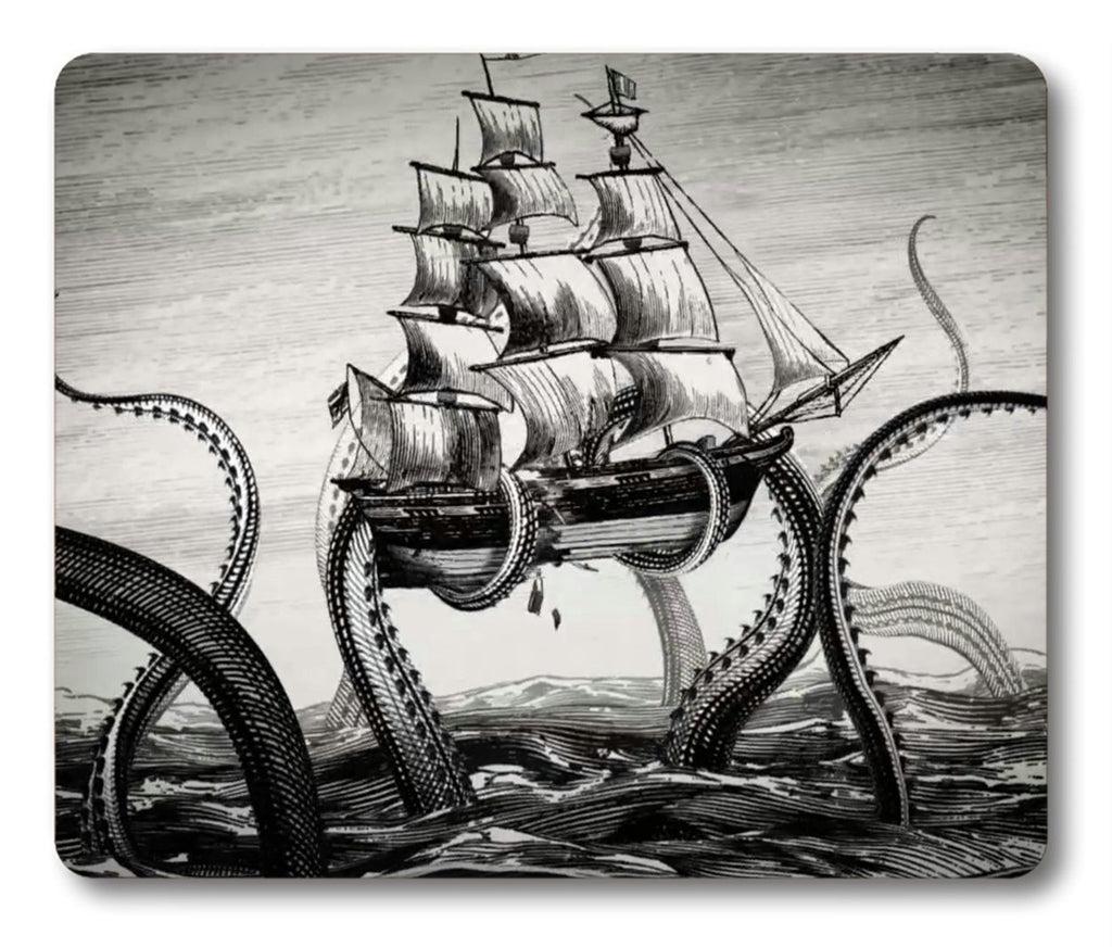 Kraken Mouse Pad Sail Boat Waves and Octopus Non-Slip Rubber Mouse pad Gaming Mouse Pad by Smooffly