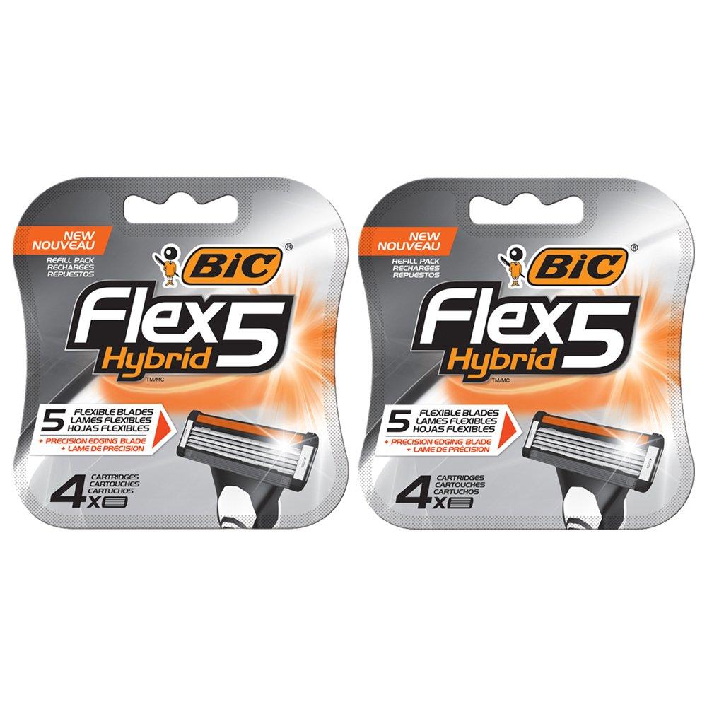 BIC Flex 5 Hybrid Men's Disposable Razor, Five Blade, 8 Refill Blade Cartridges, Sensitive Skin Razor For a Smooth and Close Shave, 4 Count - Pack of 2 8 Cartridges