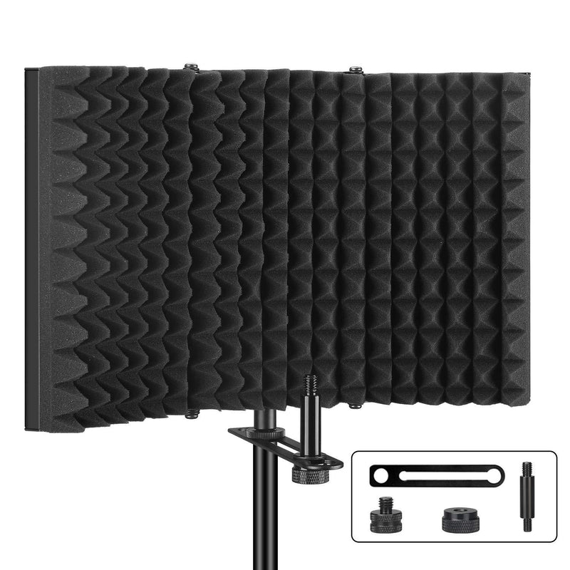 [AUSTRALIA] - Aokeo Professional Studio Recording Microphone Isolation Shield, Pop Filter.High density absorbent foam is used to filter vocal. Suitable for Blue Yeti and any condenser microphone recording equipment Black 