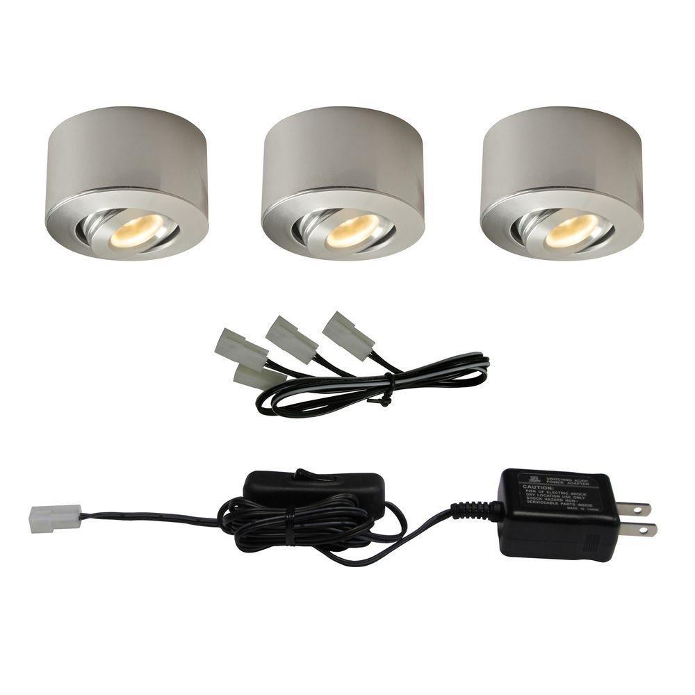 Commercial Electric LED Sandblasted Aluminum Under Cabinet Mini Puck Light (3-Pack)