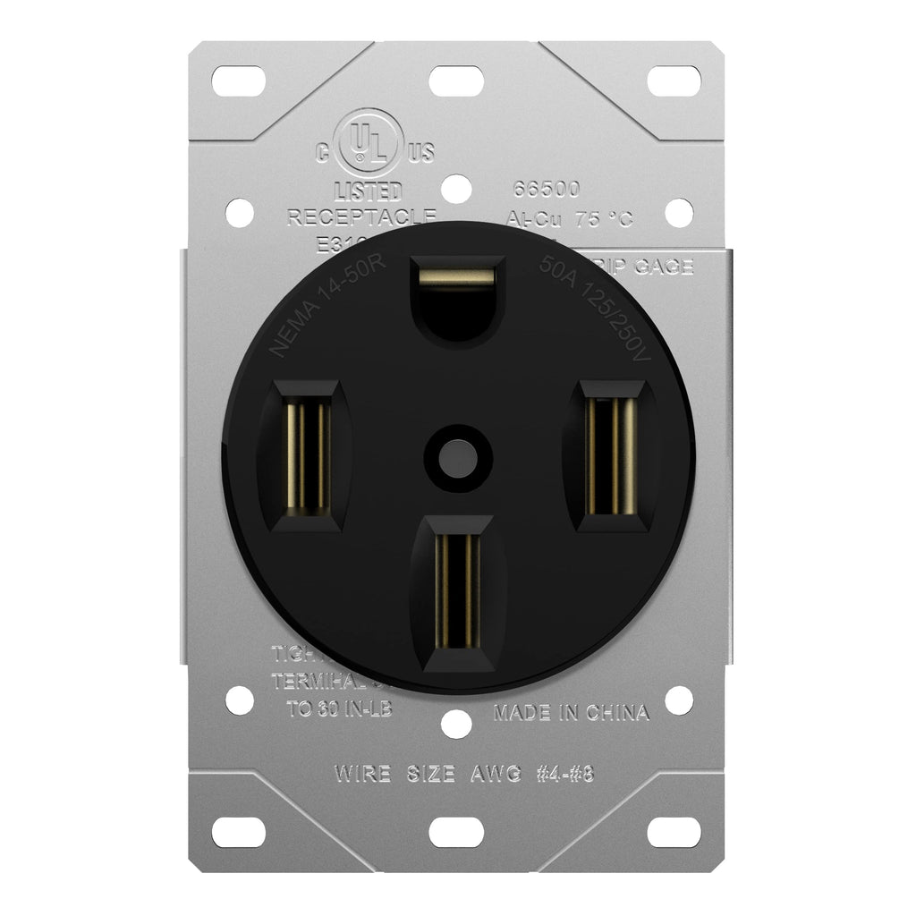 ENERLITES 50 Amp Range Receptacle Outlet for RV and Electric Vehicles, NEMA 14-50R, 3-Pole, 4 Wire (8, 6, 4 AWG Copper Only), 125/250V, 66500-BK, Black 1 Pack