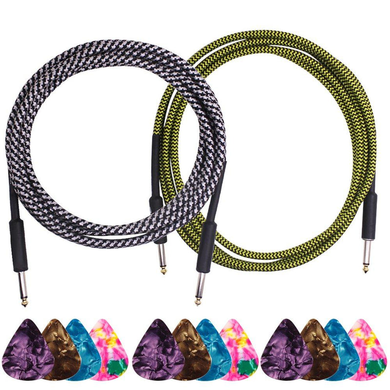 [AUSTRALIA] - Guitar Cable, DaKuan 2 Packs 10 Ft Guitar Cable, 1/4” Straight Plugs, Premium Electric Instrument Cable, Bass Cable with 12 Picks - Yellow and White 