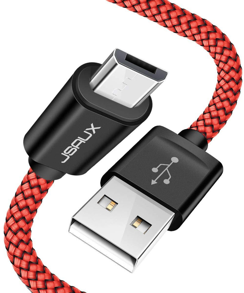 JSAUX Micro USB Cable Android, (2-Pack 6.6FT) Micro USB to USB A High Speed Sync Charger Nylon Braided Cord Compatible Samsung Galaxy S6 S7 Edge J7 Note 5,Kindle,LG,Xbox,PS4,Camera,Smartphones(Red) 6.6ft+6.6ft Red