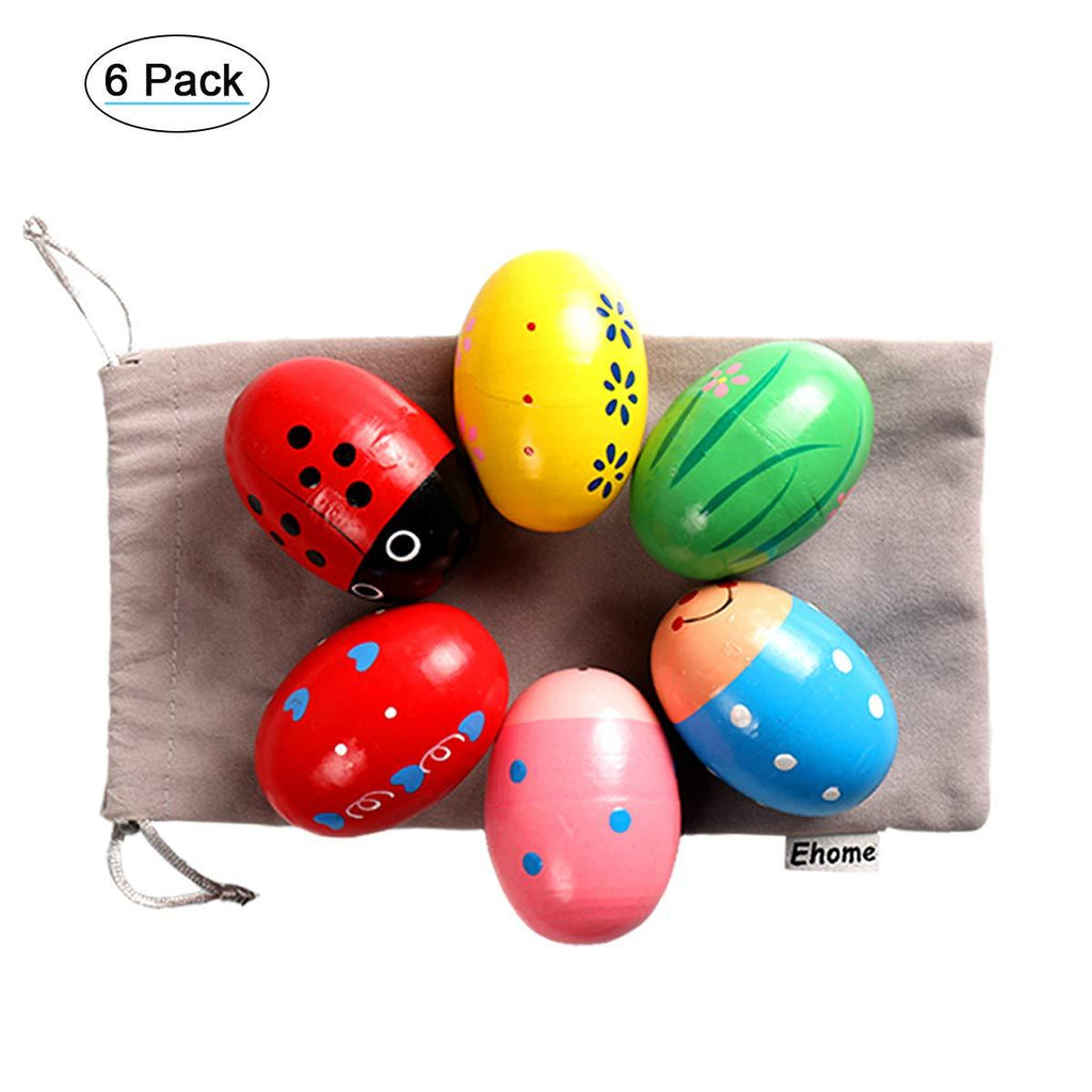 Ehome Easter Eggs Shakers, Wooden Percussion Musical Egg Maracas Shakers Easter Basket Stuffers for Toddler and Kids with Storage Bag