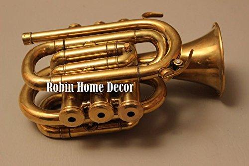 Robin Exports AAA Decorative Showpiece Brass Pocket Trumpet Cornet Solid Brass Pocket Cornet