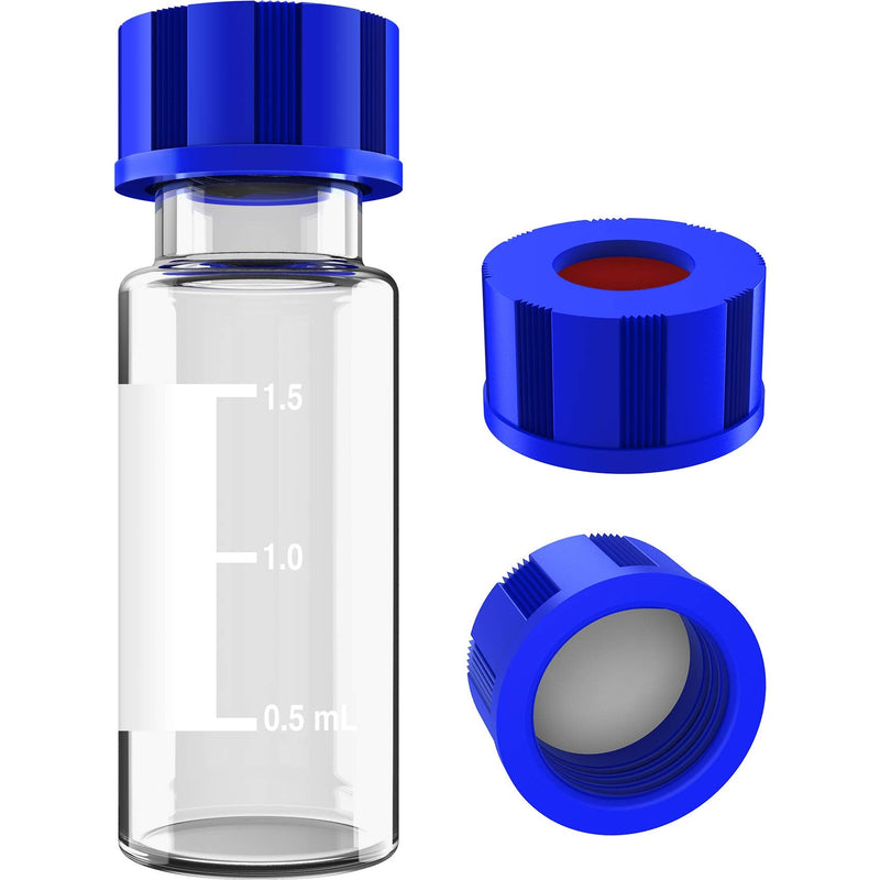[AUSTRALIA] - 2mL Autosampler Vials with Writing Area and Graduations, 9-425 HPLC, Screw Cap, White PTFE & Red Silicone Septa, 100 Pcs Clear White Red Septa 