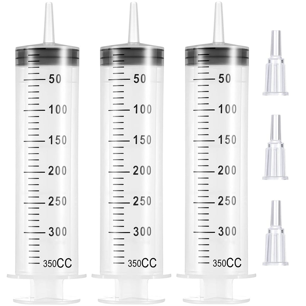 3 Pack 350ml Syringes, Large Plastic Garden Syringe for Scientific Labs and liquid Dispensing Metric Multiple Uses