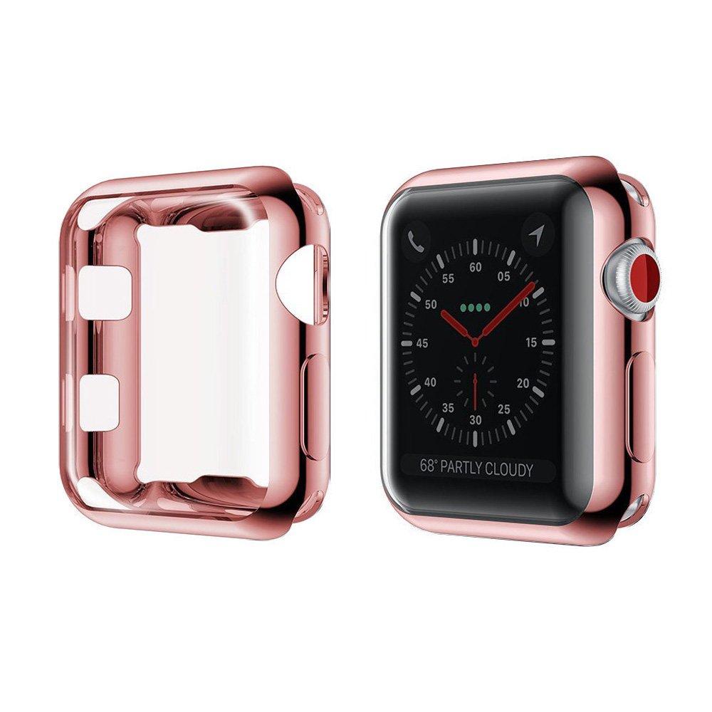 Toosunny for Apple Watch 3 Case Soft Plated TPU Screen Protector All-Around Protective Case High Defination Clear Ultra-Thin Cover for Apple iwatch 42mm Series 3 Series 2 Series 1 (Rose Gold, 42mm) Rose Gold 42 mm