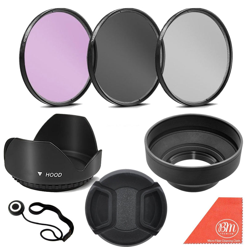 3 Piece Filter Kit (UV-CPL-FLD) + Tulip Lens Hood + Soft Rubber Hood + Lens Cap + for Select Canon, Nikon, Sony, Olympus, Panasonic, Fuji, Sigma SLR Lenses, Cameras and Camcorders (72MM) 72MM