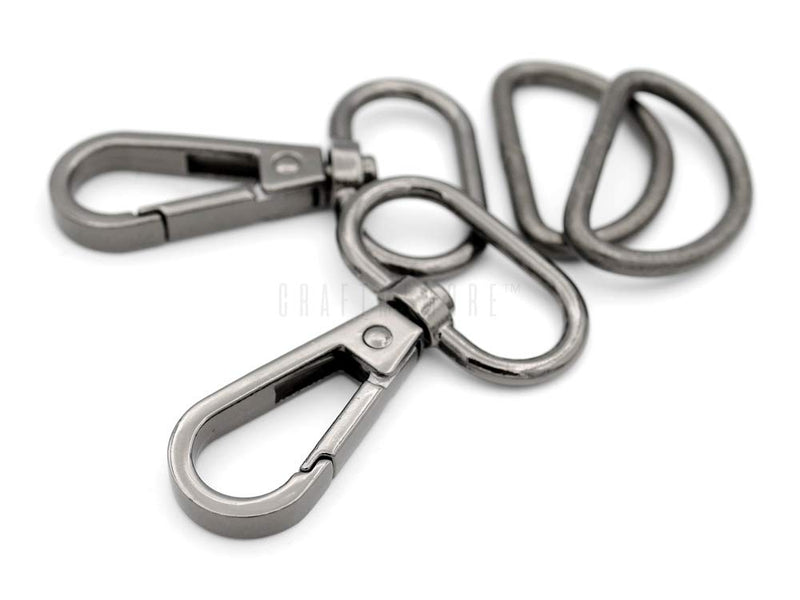 [AUSTRALIA] - CRAFTMEMORE 10 Sets Gunmetal Snap Hooks Lobster Clasp Black Swivel Push Gate Fashion Clips with D Rings Bag Craft Accessories FSD1 (1 Inch) 1 Inch 