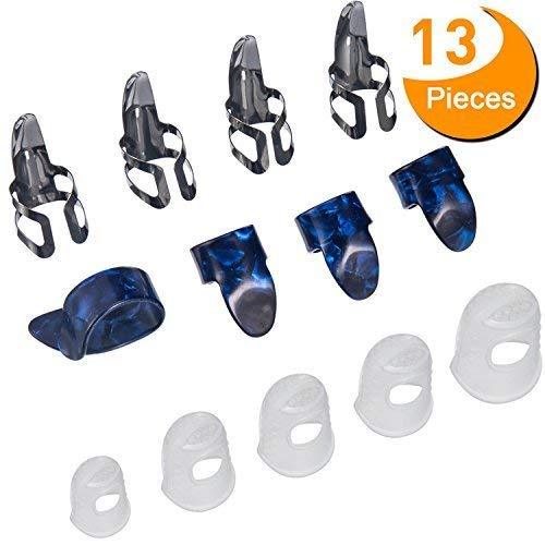Canomo Guitar Starter Kit Includes 8 Pieces Guitar Thumb & Finger Picks (Metal and Blue Celluloid), 5 Pieces Clear Guitar Finger Protectors