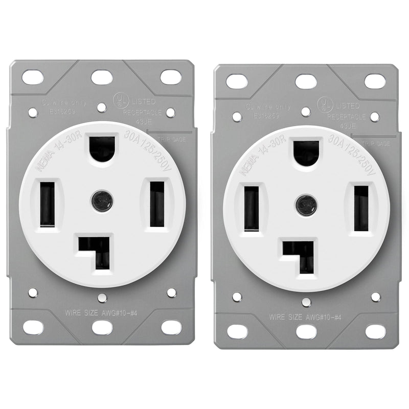 ENERLITES 66300-W-2PCS 30 Amp Dryer Receptacle Outlet, NEMA 14-30R | Residential Commercial Industrial Grade, Outdoor/Indoor, 3-Pole, 4 Wire, (10,8,6,4) AWG, | 125/250V, 66300-W, 2 Pack-White, 2 Count White