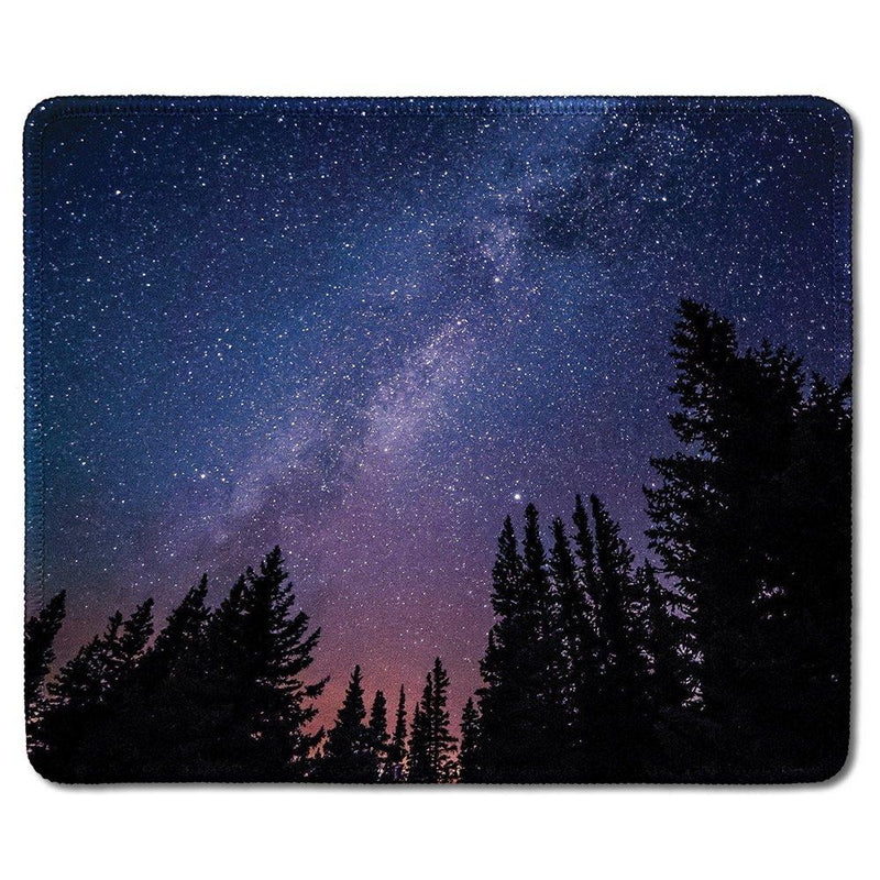 dealzEpic - Art Mousepad - Rubber Mouse Pad Printed with Purple Hued Night Sky with The Milky Way and Stars - Stitched Edges - 9.5x7.9 inches Galaxy Above the Coniferous Trees
