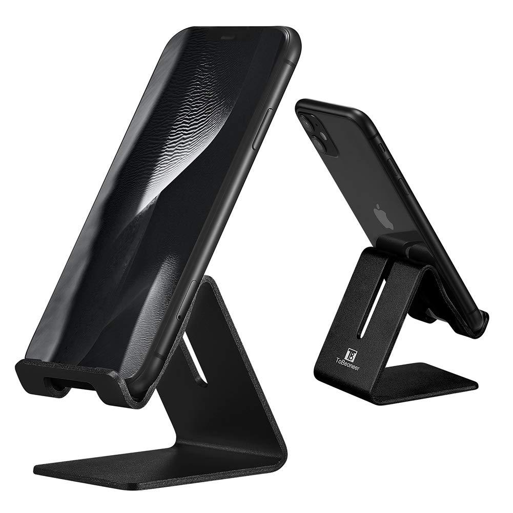 Desk Cell Phone Stand Holder - ToBeoneer Aluminum Desktop Solid Universal Desk Stand for All Mobile Smart Phone Tablet Huawei iPhone X 8 7 6 Plus 5 Ipad 3 4 Ipad Mini Samsung Home Office Decor (Black) Black