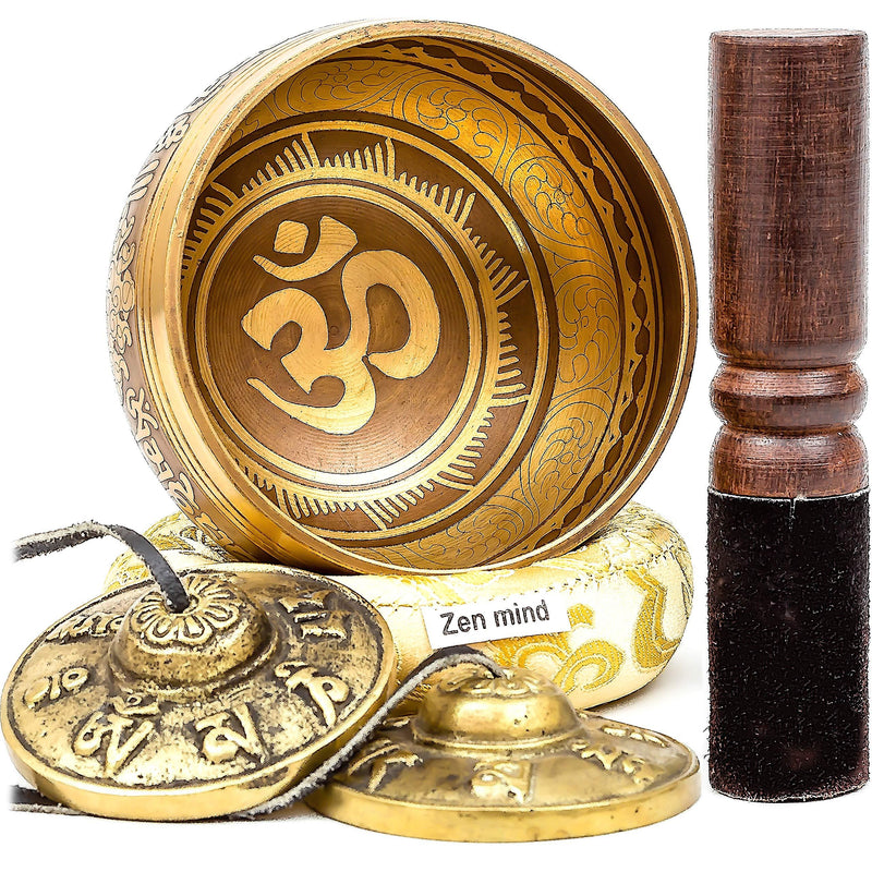 4 Inch Tibetan Singing Bowl Set Bundle by Zen Mind Design - with Antique Tingsha Cymbals, Rosewood Mallet, Silk Cushion, Eco-Friendly Box and E-Book - for Yoga, Meditation and Sound Healing Therapy