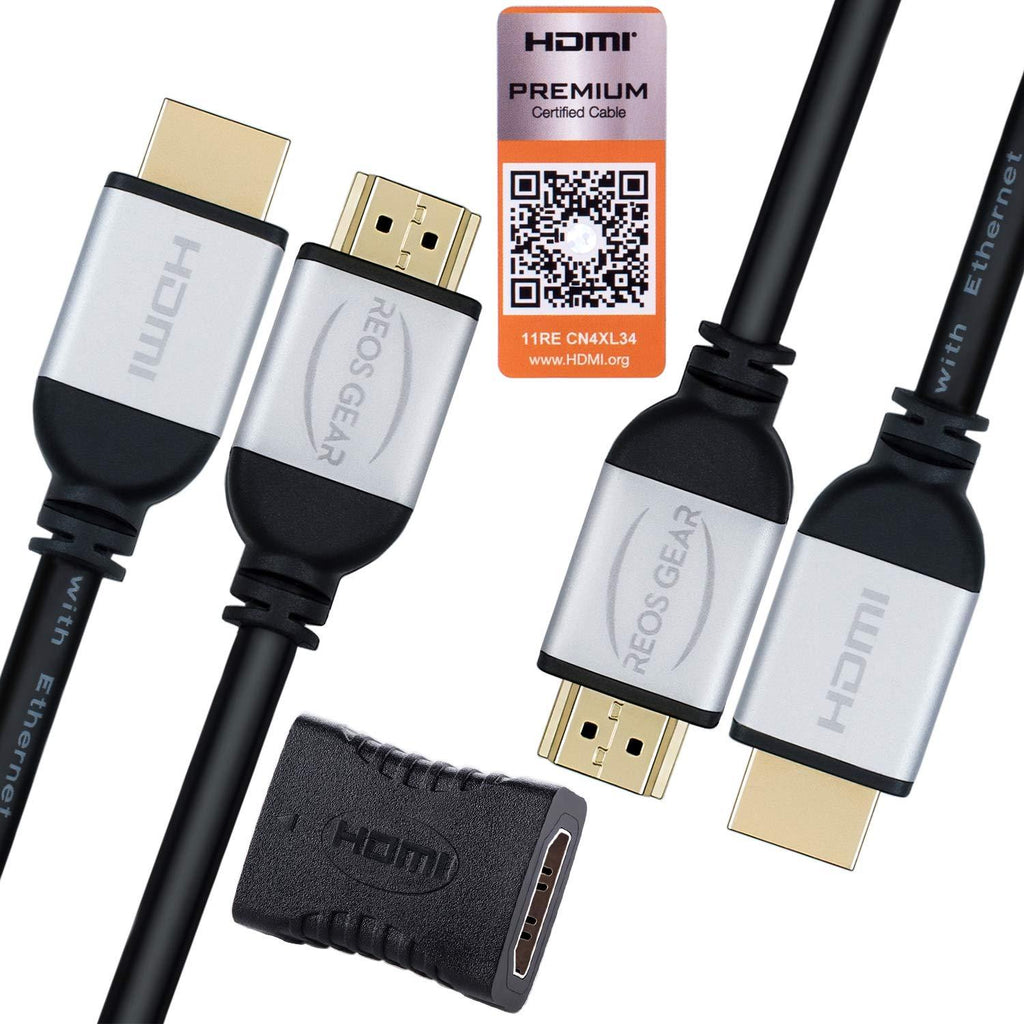 Reos Gear 5 Feet Premium Certified HDMI Cables 2-Pack Plus Coupler. Perfect for 4k HDR Gaming, Movies and Audio Return Channel. HDMI 2.0b (4K @ 60Hz) High Speed 18Gbps