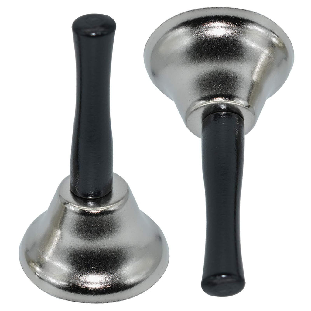 Maydahui 2PCS Dinner Hand Bell Silver Steel Loud Call Jingle Bells for Wedding Events Decoration Alarm Inside Classroom Food Line Jingles Ringing