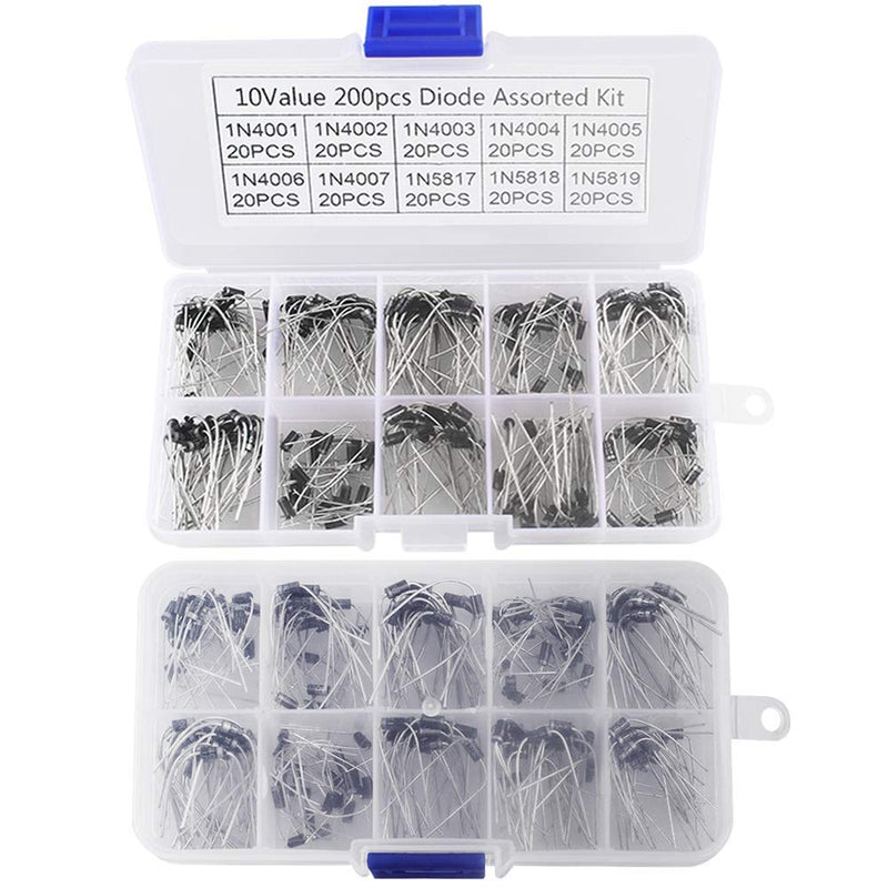 10 Value Rectifier Diode 2 Sets (400 Pieces) Axial Lead Rectifier Diode IN4001~1N4007, IN5817~IN5819 Assortment Kit with Clear Box
