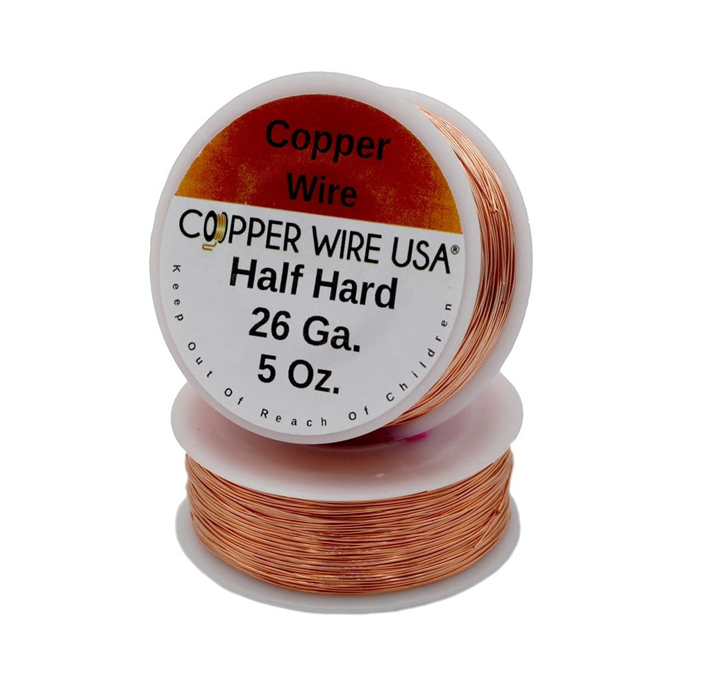 Solid Bare Copper Round Wire 5 oz Spool Half Hard 12 to 30 Ga (26 Ga - 430 Ft) 26 Ga - 430 Ft