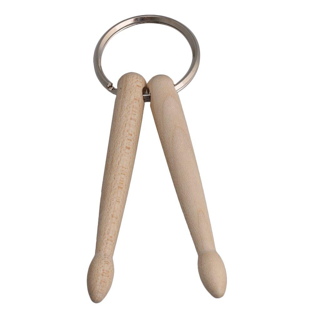 BQLZR 8cm Mini Natural Wood Keychain Drum 2 Sticks Drumsticks Percussion Key Ring Chain Keyrings