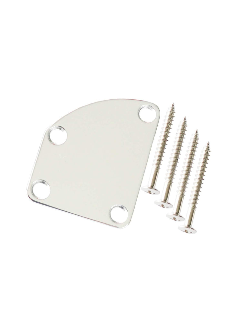 Metallor Electric Guitar Neck Plate Curved Cutaway Semi Round Neck Joint Back Mounting Plate 4 Holes with Screws Compatible with Stratocaster Telecaster Style Guitar Bass Parts Replacement Chrome