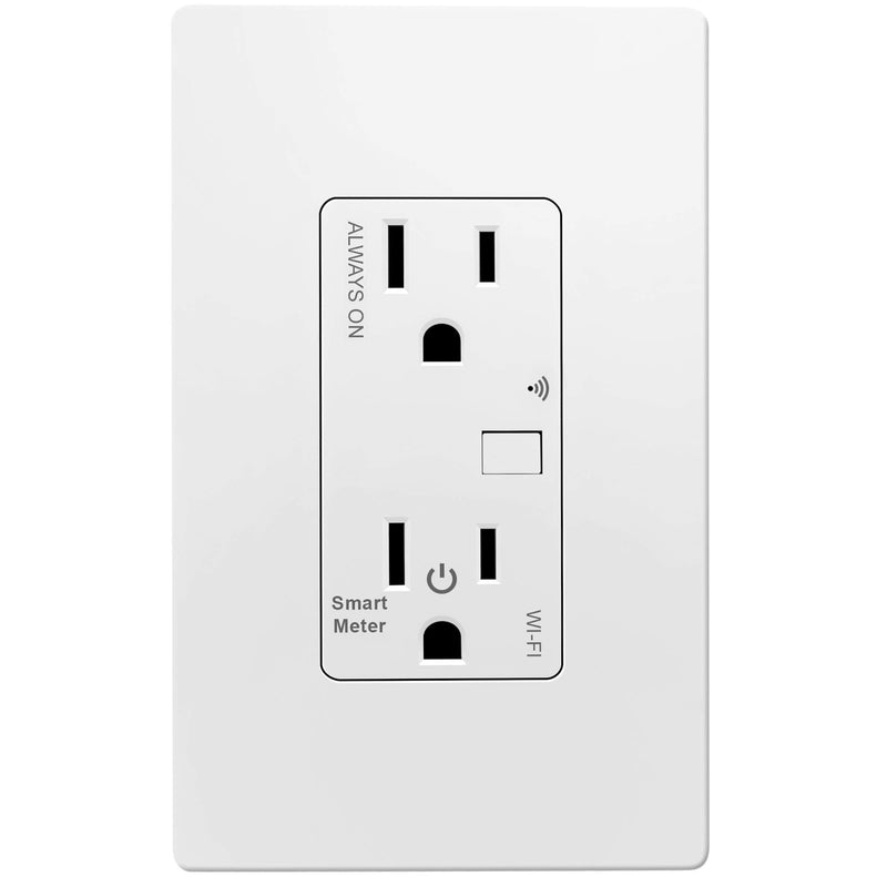 TOPGREENER Smart Wi-Fi Outlet with Energy Monitoring, Tamper-Resistant, In-Wall, No Hub Required, Works with Amazon Alexa & Google Assistant, TGWF15RM 1 Pack, White