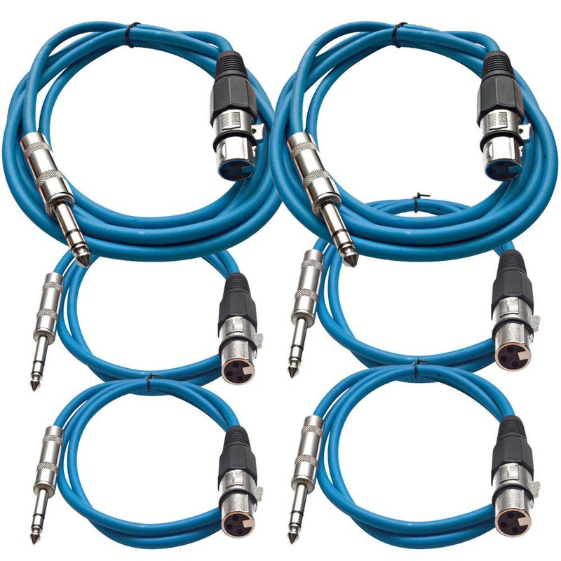 [AUSTRALIA] - Seismic Audio - SATRXL-F6C-Blue - 6 Pack of Blue XLR Female to 1/4 Inch TRS Patch Cables- XLR to TRS Cable Kit - Two 6 ft, Two 3 Ft, Two 2 ft XLR-F to 1/4" Patch Cords 