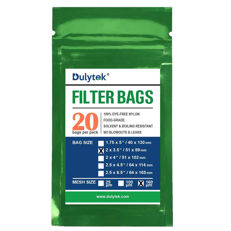 Dulytek Premium Nylon 20 Pcs Filter Bags, 160 Micron, 2" x 3.5", Double-Stitching, Zero Blowouts 160 microns