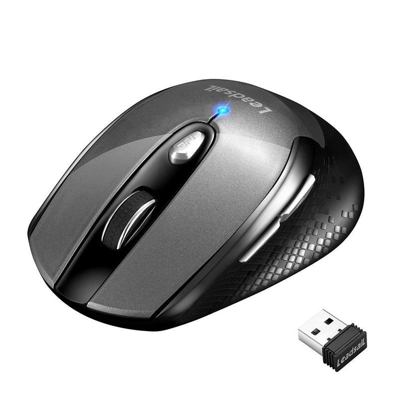 LeadsaiL Wireless Computer Mouse, 2.4G Portable Slim Cordless Mouse Less Noise for Laptop Optical Mouse with 6 Buttons, AA Battery Used, USB Mouse for Laptop, Deskbtop, MacBook (Grey) classic grey
