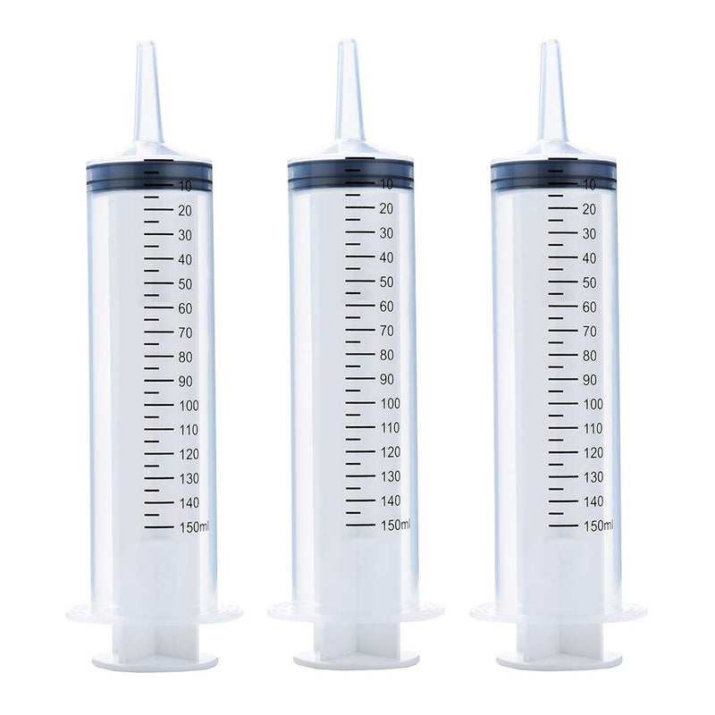 3 Pcs 150ml Large Syringes, Sterile and Individual Sealed, Easy to Use and Clean, Plastic Garden Syringe for Liquid, Lip Gloss, Paint, Epoxy Resin, Oil, Watering Plants, Refilling…