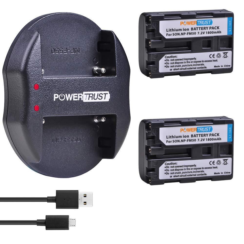 PowerTrust 2 Pack NP-FM50 FM55H Batteries and Dual USB Charger for Sony NP-FM51, NP-FM30, NP-FM55H, DCR-PC101, A100 Series, DSLR-A100