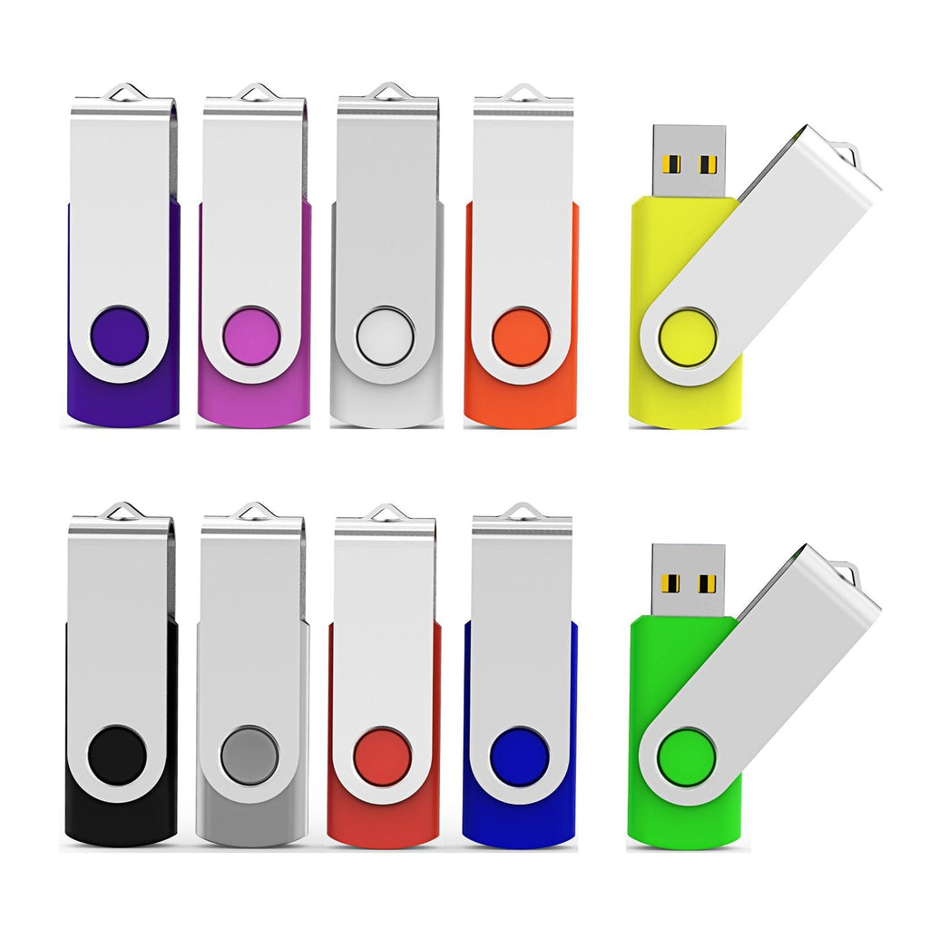 Aiibe 10 Pieces 16 GB USB Flash Drive 16GB USB 2.0 Thumb Drives Bulk Colorful USB Memory Stick Zip Drive Jump Drives for Data Storage, File Sharing (Multicolor, 16G, 10 Pack) 10 Mixed Colors