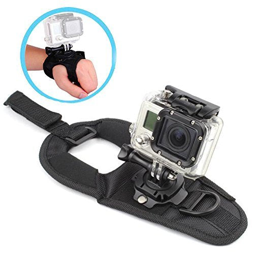 Walway 360 Degree Rotation Glove Style Band Wrist Strap Mount Strip Belt for GOPRO Hero 6/ 5/ 5 Session/ 4 Session/ 4/ 3+/ 3/ 2/ 1, Xiaoyi and Other Action Cameras, with Long Handle Screw